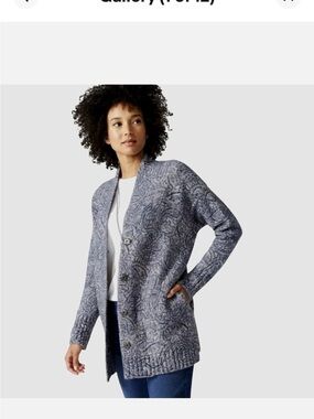 J. Jill Paisley-Pattern Open-Front Coatigan in Blue-Gray
